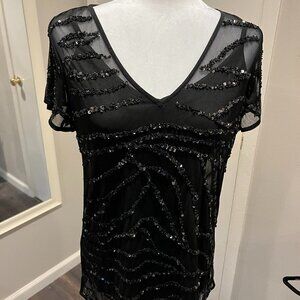 White House Black Market sequined black split sleeved tunic, Size XS